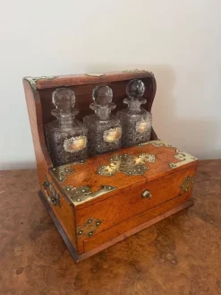 Clearance Pamono Victorian Oak Tantalus and Games Box, 1880s, Set of 9