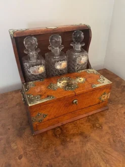 Clearance Pamono Victorian Oak Tantalus and Games Box, 1880s, Set of 9