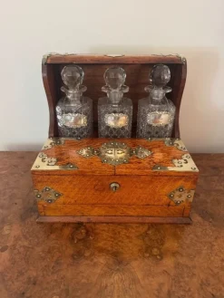 Clearance Pamono Victorian Oak Tantalus and Games Box, 1880s, Set of 9