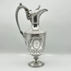 Pamono Victorian Ornate Silver-Plated Claret Jug with Rams Head Handle from James Deakin & Sons, Sheffield, United Kingdom, 1880s> Bottles, Carafes & Jugs