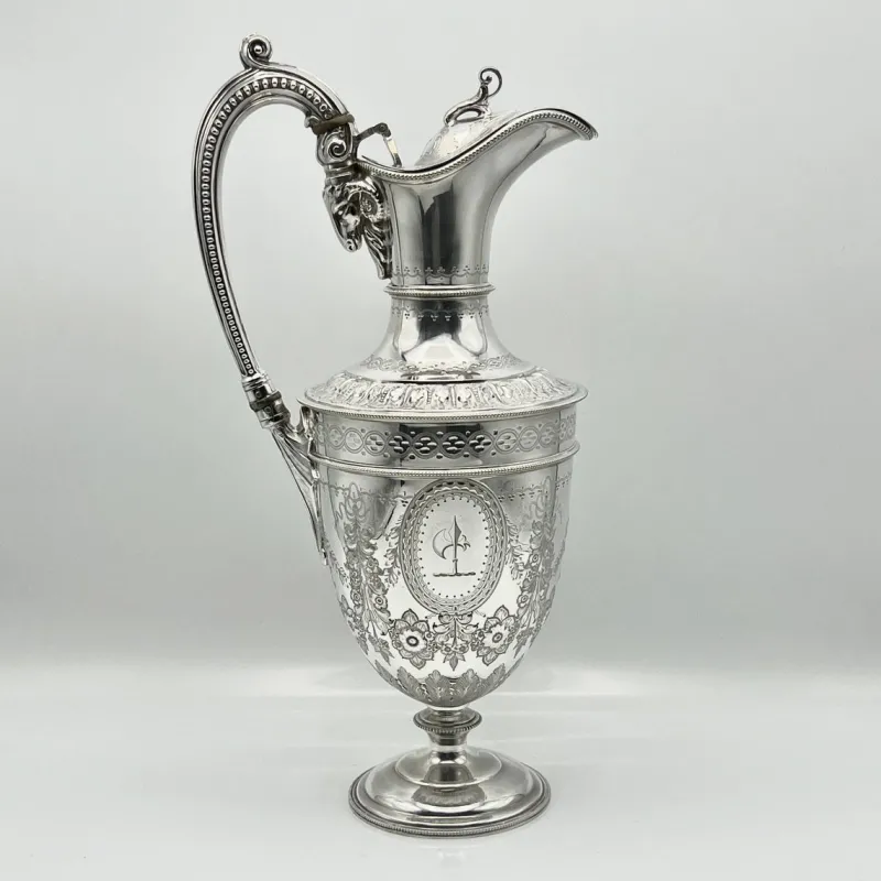 Pamono Victorian Ornate Silver-Plated Claret Jug with Rams Head Handle from James Deakin & Sons, Sheffield, United Kingdom, 1880s> Bottles, Carafes & Jugs