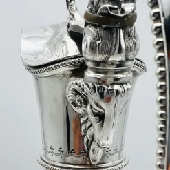 Pamono Victorian Ornate Silver-Plated Claret Jug with Rams Head Handle from James Deakin & Sons, Sheffield, United Kingdom, 1880s><noscript><img width=