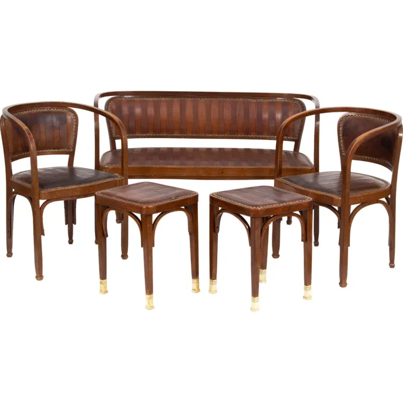 Pamono Vienna Secession Seating Set attributed to Gustav Siegel for J & J Kohn, 1905, Set of 5> Living Room Sets