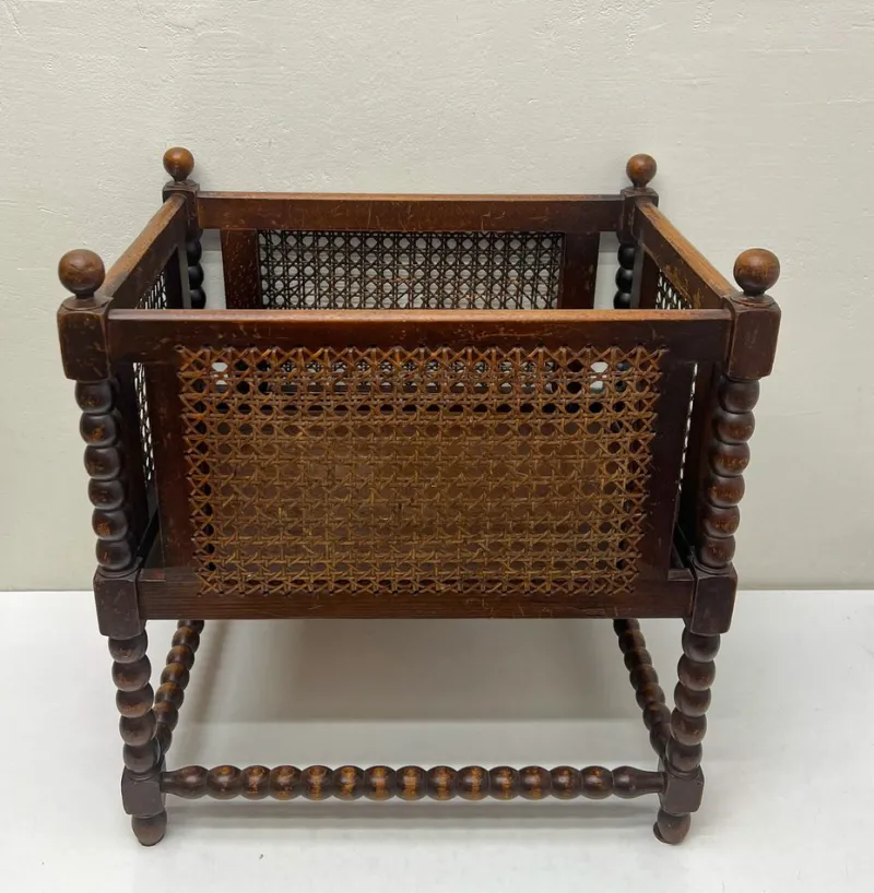 Pamono Vienna Straw and Bobbin Wood Magazine Holder, 1950s> Magazine Racks