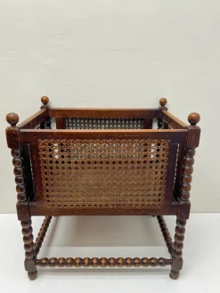 Pamono Vienna Straw and Bobbin Wood Magazine Holder, 1950s><noscript><img width=