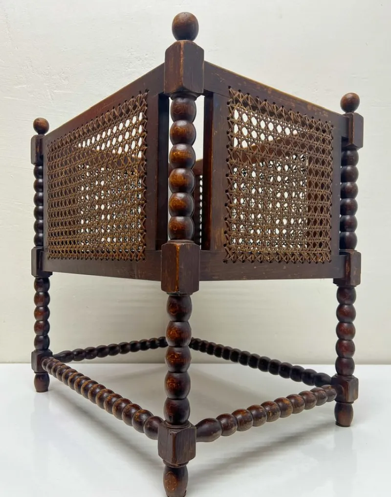 Pamono Vienna Straw and Bobbin Wood Magazine Holder, 1950s> Magazine Racks