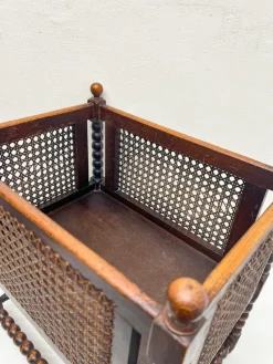 Pamono Vienna Straw and Bobbin Wood Magazine Holder, 1950s><noscript><img width=