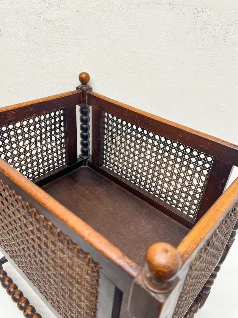 Pamono Vienna Straw and Bobbin Wood Magazine Holder, 1950s> Magazine Racks