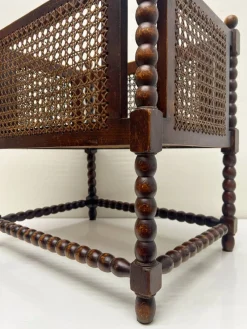 Pamono Vienna Straw and Bobbin Wood Magazine Holder, 1950s><noscript><img width=