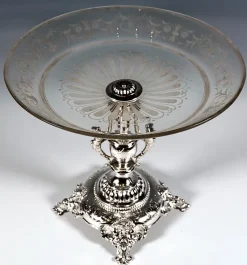 Online Pamono Viennese Art Nouveau Silver Centerpiece with Original Glass Bowl, 1900s