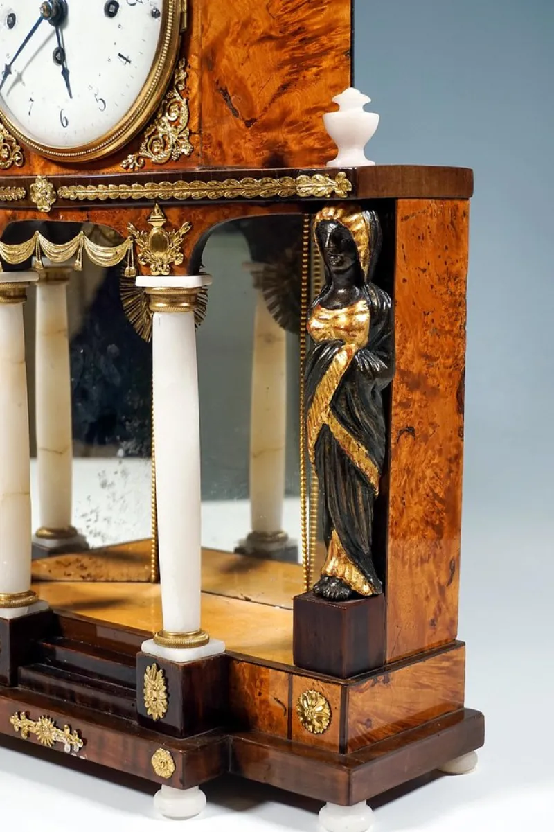 Pamono Viennese Empire Portal Clock with Caryatids and Gilded Fittings, 1810> Clocks