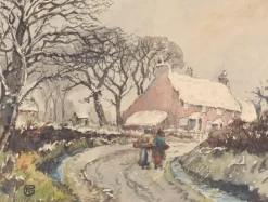 Pamono Village in the Snow, Late 19th Century, Watercolor on Paper> Impressionist