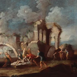 Best Pamono Vincenzo Re, Christ Healing a Sick Person Architectural Capriccio, 18th Century, Oil on Canvas