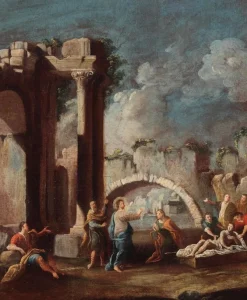 Best Pamono Vincenzo Re, Christ Healing a Sick Person Architectural Capriccio, 18th Century, Oil on Canvas