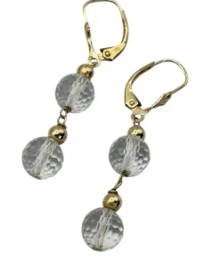 Pamono Vintage 14 Karat Gold and Rock Crystal Drop Earrings, Set of 2