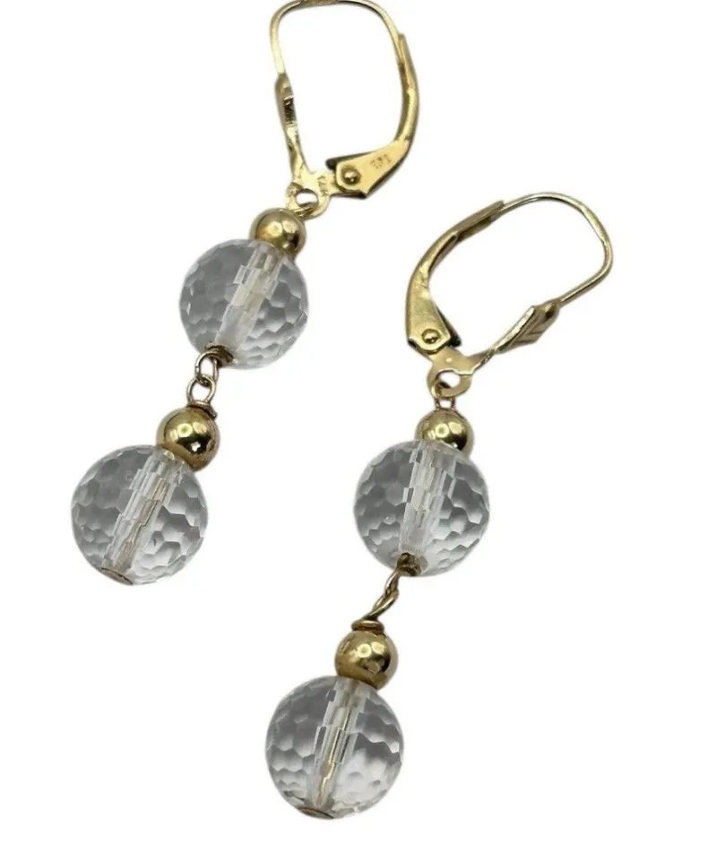 Pamono Vintage 14 Karat Gold and Rock Crystal Drop Earrings, Set of 2