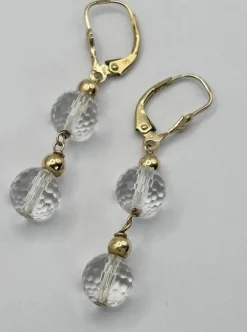 Pamono Vintage 14 Karat Gold and Rock Crystal Drop Earrings, Set of 2