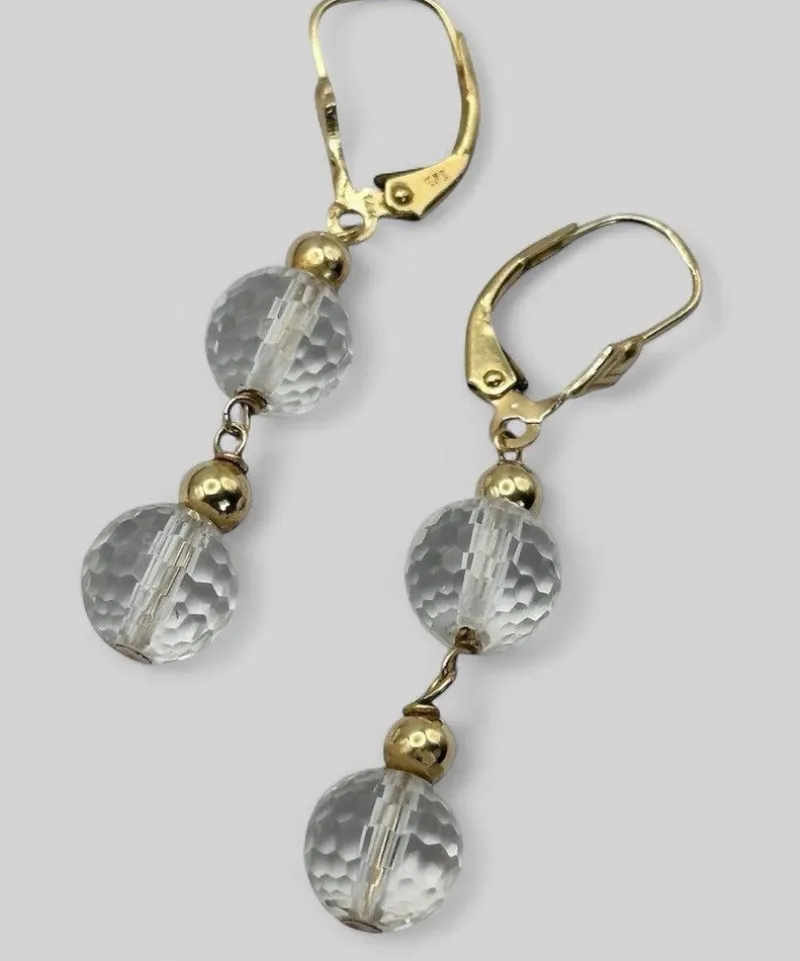 Pamono Vintage 14 Karat Gold and Rock Crystal Drop Earrings, Set of 2