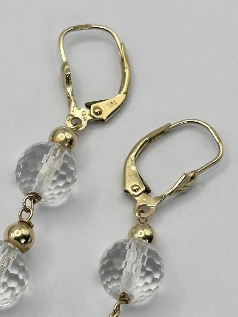 Pamono Vintage 14 Karat Gold and Rock Crystal Drop Earrings, Set of 2
