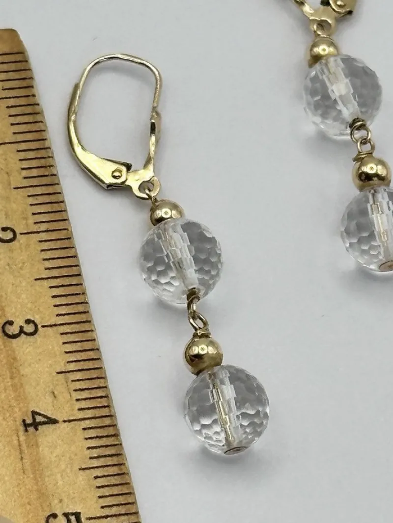 Pamono Vintage 14 Karat Gold and Rock Crystal Drop Earrings, Set of 2