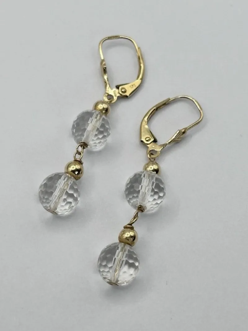 Pamono Vintage 14 Karat Gold and Rock Crystal Drop Earrings, Set of 2