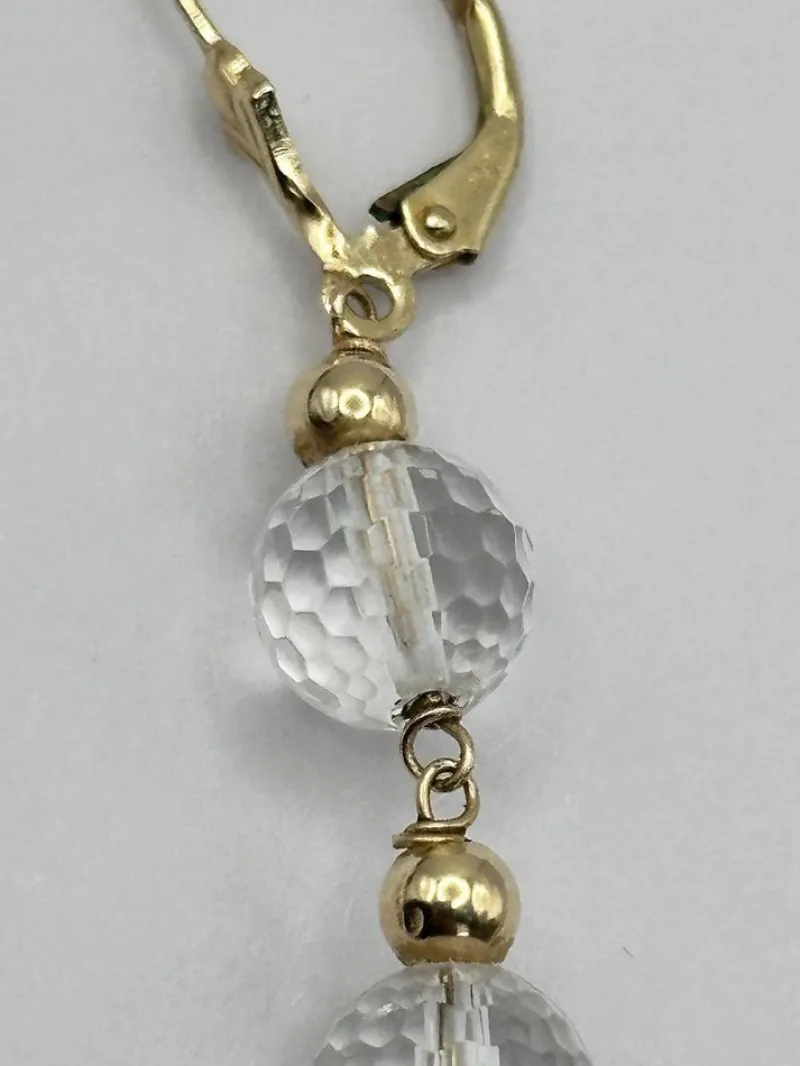 Pamono Vintage 14 Karat Gold and Rock Crystal Drop Earrings, Set of 2