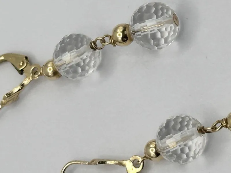 Pamono Vintage 14 Karat Gold and Rock Crystal Drop Earrings, Set of 2