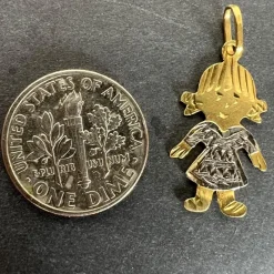 Pamono Vintage 18 Karat Yellow and White Gold Girl Doll Charm Pendant, 1970s><noscript><img width=