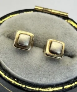 Pamono Vintage 9 Karat Yellow and White Gold Geometric Stud Earrings, Set of 2