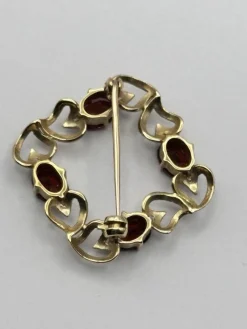 Pamono Vintage 9 Karat Yellow Gold Hearts Garnet Brooch><noscript><img width=