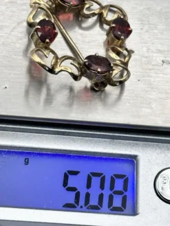 Pamono Vintage 9 Karat Yellow Gold Hearts Garnet Brooch><noscript><img width=