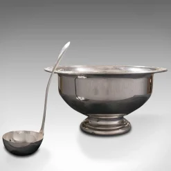 Pamono Vintage American Silver Plated Punch Bowl & Spoon, Set of 2> Serving Dishes