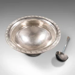 Pamono Vintage American Silver Plated Punch Bowl & Spoon, Set of 2><noscript><img width=
