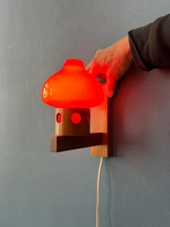 Pamono Vintage Aneta Pine Wall Sconce with Orange Glass Shade, 1950s> Wall Lights & Sconces