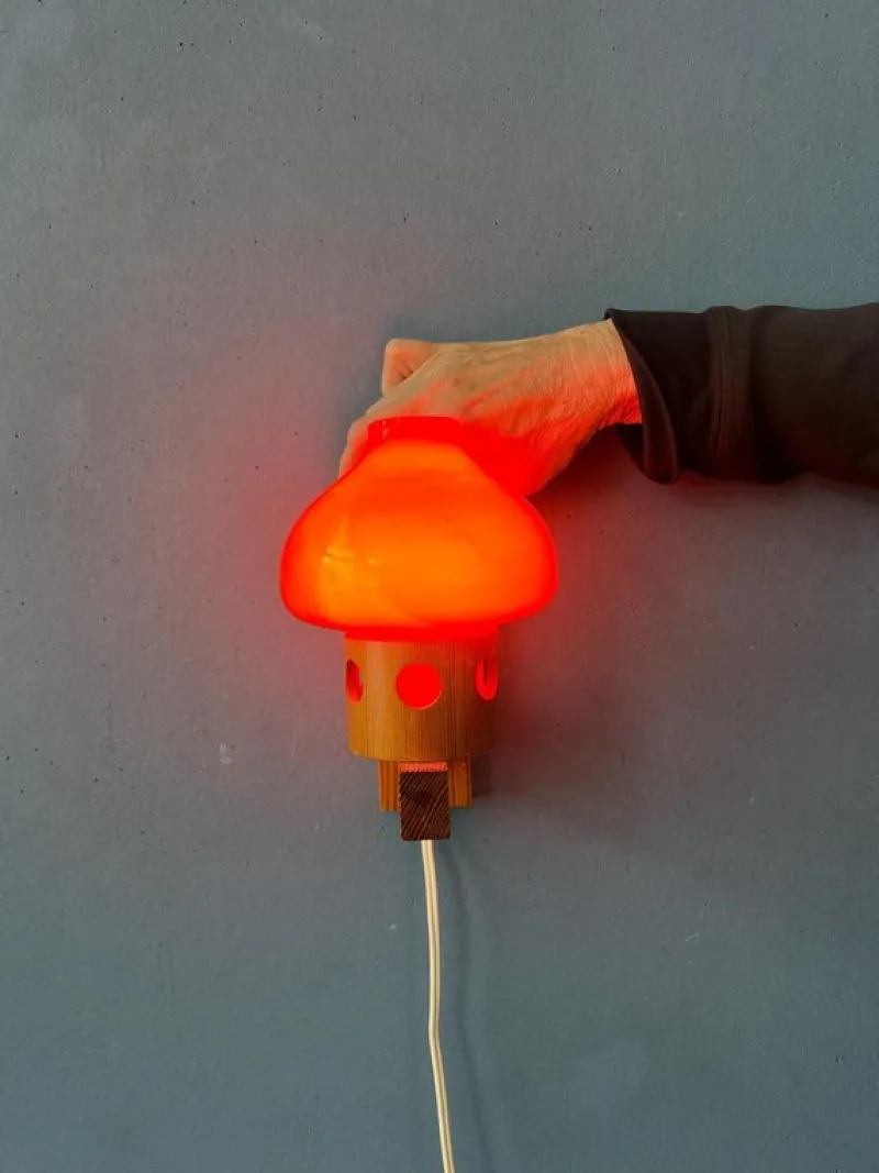Pamono Vintage Aneta Pine Wall Sconce with Orange Glass Shade, 1950s> Wall Lights & Sconces