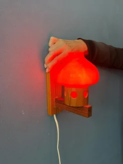 Pamono Vintage Aneta Pine Wall Sconce with Orange Glass Shade, 1950s><noscript><img width=