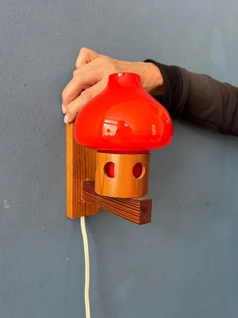 Pamono Vintage Aneta Pine Wall Sconce with Orange Glass Shade, 1950s> Wall Lights & Sconces