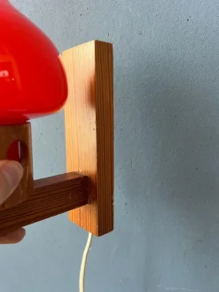 Pamono Vintage Aneta Pine Wall Sconce with Orange Glass Shade, 1950s><noscript><img width=