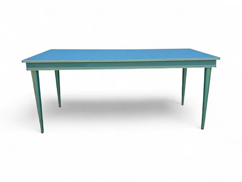 New Pamono Vintage Aqua Green Dining Set with Gilt Details by Umberto Mascagni, 1950s, Set of 7