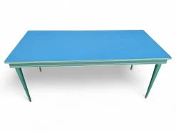 New Pamono Vintage Aqua Green Dining Set with Gilt Details by Umberto Mascagni, 1950s, Set of 7