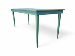 New Pamono Vintage Aqua Green Dining Set with Gilt Details by Umberto Mascagni, 1950s, Set of 7