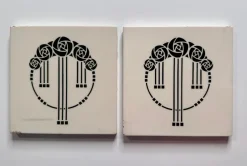 Clearance Pamono Vintage Architectural Ceramic Wall Tiles with Art Deco Flower Ornaments, 1920s, Set of 2