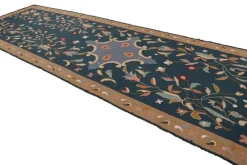 Clearance Pamono Vintage Arraiolos Runner Rug in Blue with Floral Patterns from R&K Principal Jahanshah Nazmiyal