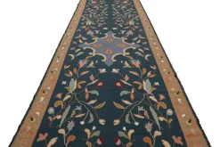 Clearance Pamono Vintage Arraiolos Runner Rug in Blue with Floral Patterns from R&K Principal Jahanshah Nazmiyal