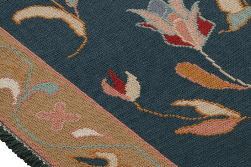 Clearance Pamono Vintage Arraiolos Runner Rug in Blue with Floral Patterns from R&K Principal Jahanshah Nazmiyal