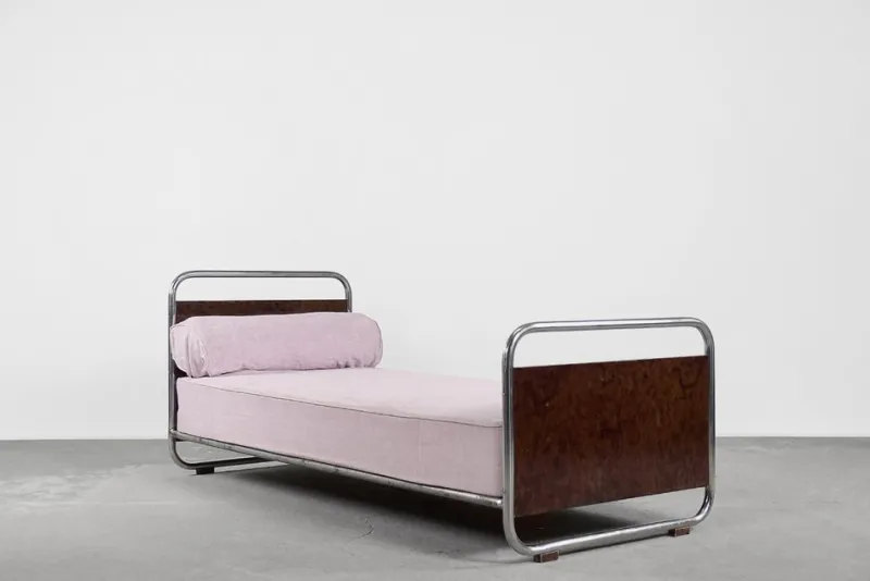 Pamono Vintage Art Deco Bauhaus Streamline Burled Wood & Tubular Steel Bed, 1920s> Beds & Bedroom Sets