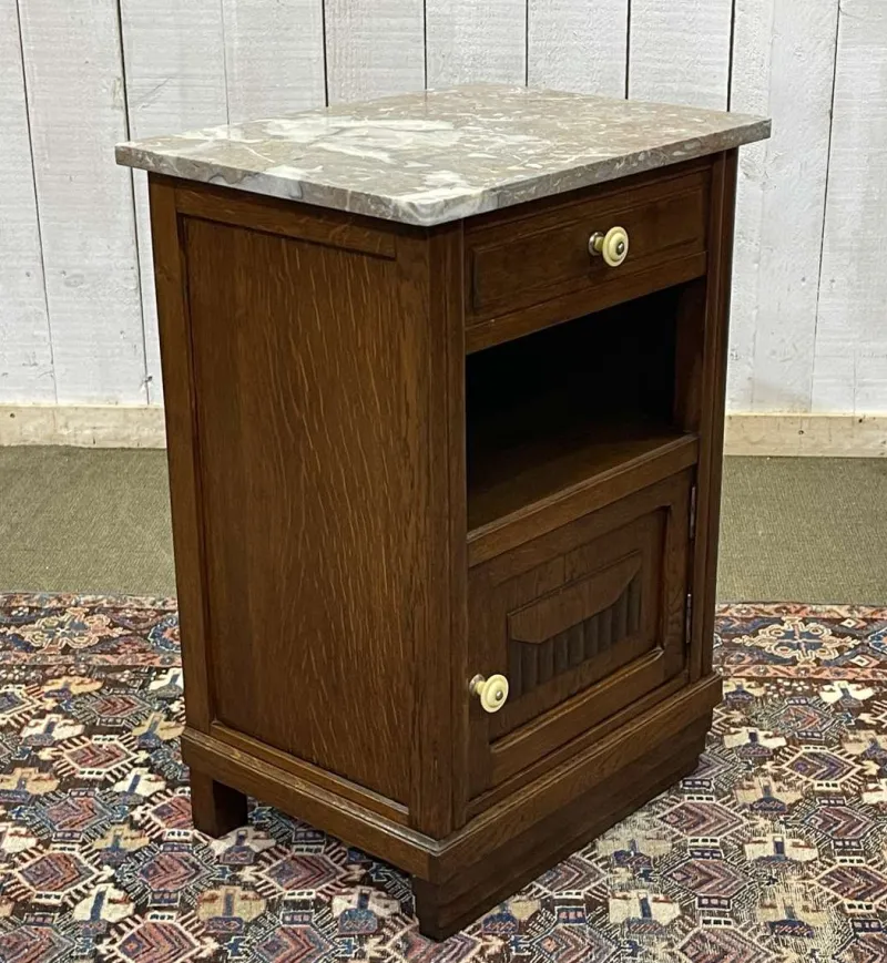 Pamono Vintage Art Deco Bedside Table in Oak with Marble Top, 1930s> Nightstands