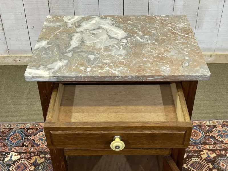Pamono Vintage Art Deco Bedside Table in Oak with Marble Top, 1930s> Nightstands