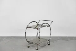 Outlet Pamono Vintage Art Deco Chrome and Glass Round Bar Cart, 1930s