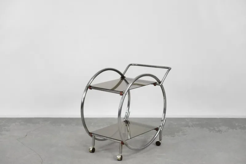 Outlet Pamono Vintage Art Deco Chrome and Glass Round Bar Cart, 1930s